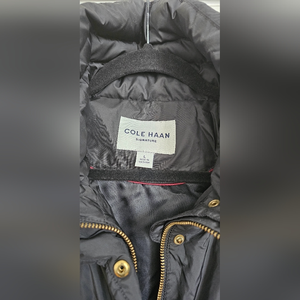 Cole Haan Signature Puffer Jacket Women's Medium Black Full Zip Down Filled Long - Picture 5 of 8